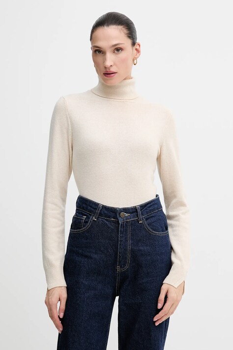 Svetr z vlněné směsi Sisley dámský, šedá barva, s golfem, 102HM2174