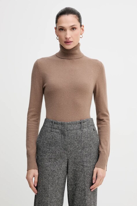 Sisley sweter z domieszką wełny damski kolor brązowy lekki z golfem 102HM2174