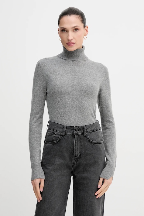 Sisley sweter z domieszką wełny damski kolor szary lekki z golfem 102HM2174
