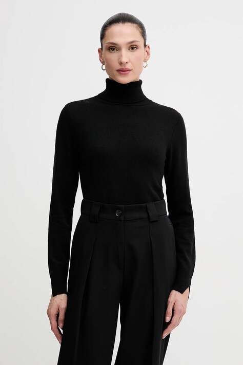 Svetr z vlněné směsi Sisley dámský, šedá barva, s golfem, 102HM2174