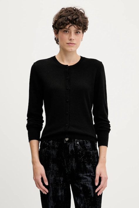Sisley kardigan z domieszką wełny kolor czarny lekki 102HM5237