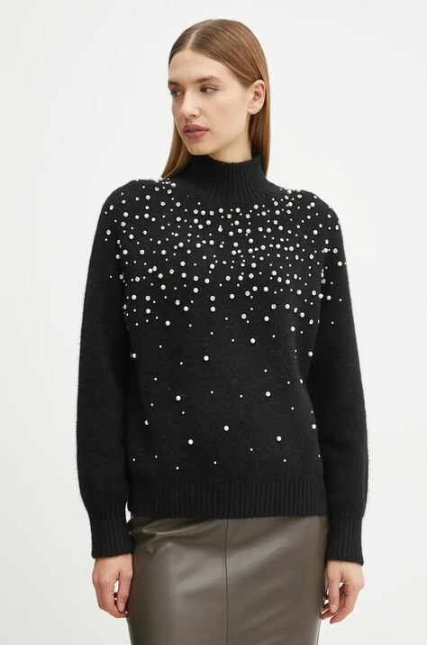 Vuneni pulover Marciano Guess SIBILLA za žene, boja: crna, topli, s poludolčevitom, 4BGR14 5786Z
