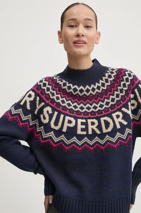 Superdry sweter z domieszką wełny damski kolor granatowy  W6110555A-B9R