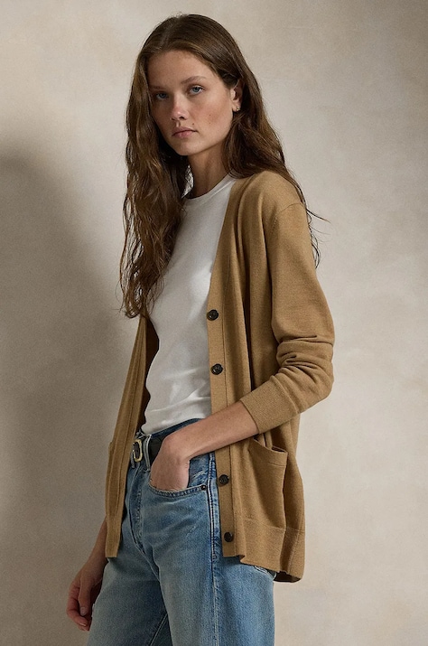 Вовняний кардиган Polo Ralph Lauren колір бежевий 211956233