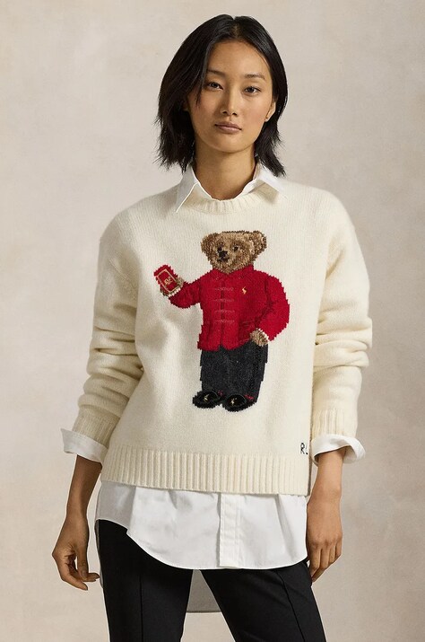 Μάλλινο πουλόβερ Polo Ralph Lauren γυναικείο, χρώμα: άσπρο, 211961280