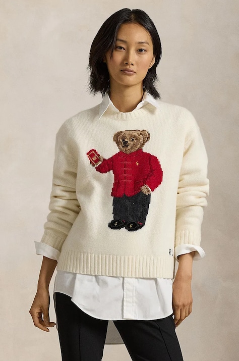 Μάλλινο πουλόβερ Polo Ralph Lauren γυναικείο, χρώμα: άσπρο, 211961280