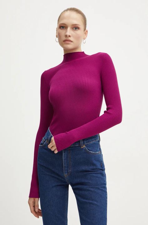 Twinset pulover femei, culoarea bordo, light, cu turtleneck, 242TP3523