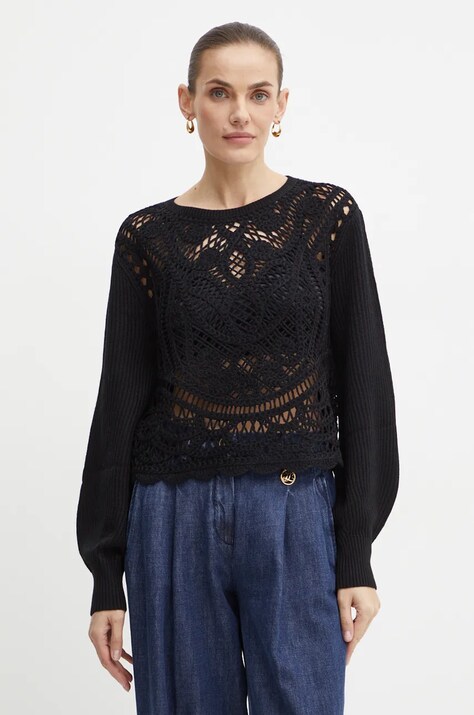 Twinset sweter wełniany damski kolor czarny 242TP3471