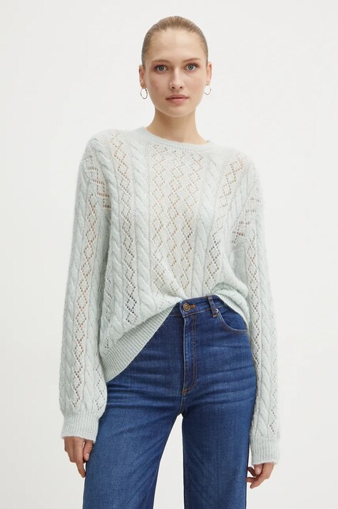 Twinset pulover din amestec de lana femei, culoarea verde, 242TP3691