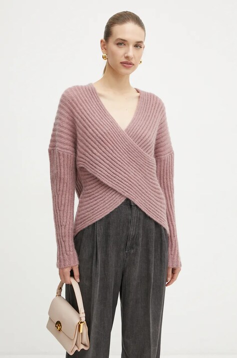 Twinset pulover de lana femei, culoarea roz, călduros, 242TT3374