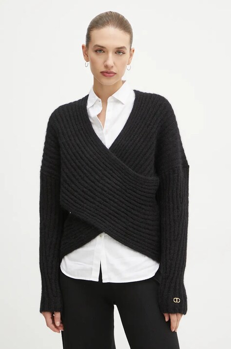 Twinset pulover de lana femei, culoarea negru, călduros, 242TT3374