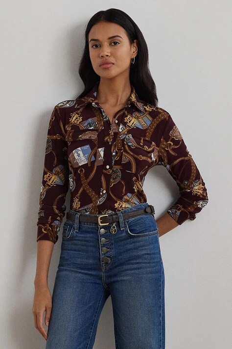 Košeľa Lauren Ralph Lauren dámske, červená farba, slim, s klasickým golierom, 200951312