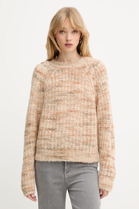 BOSS Orange sweter wełniany damski kolor beżowy 50527837
