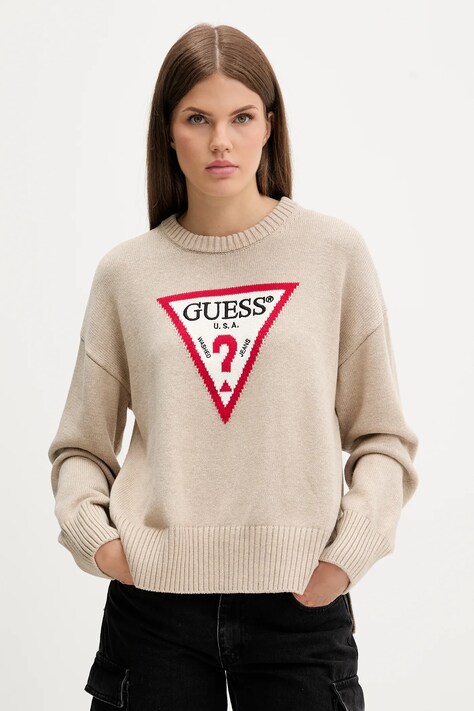 Guess Jeans sweter bawełniany kolor beżowy lekki W4BR12 Z3HM1