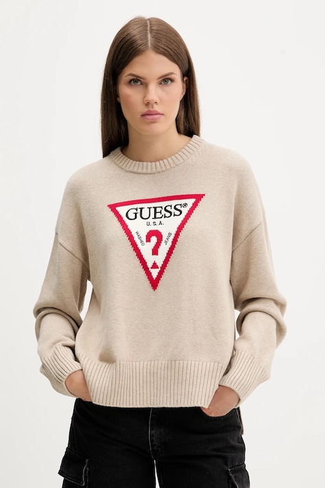 Guess Jeans sweter bawełniany kolor beżowy lekki W4BR12 Z3HM1
