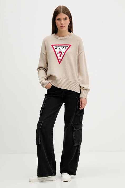 Guess Jeans sweter bawełniany kolor beżowy lekki W4BR12 Z3HM1
