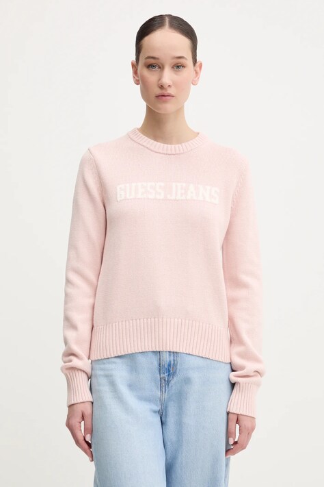Βαμβακερό πουλόβερ Guess Jeans χρώμα: ροζ, W4BR10 Z3HM1