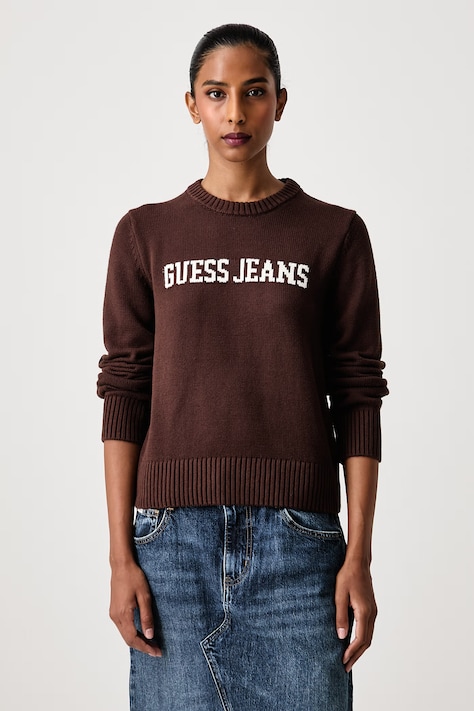 Guess Jeans Sweter damski bawełniany brązowy W4BR10 Z3HM1