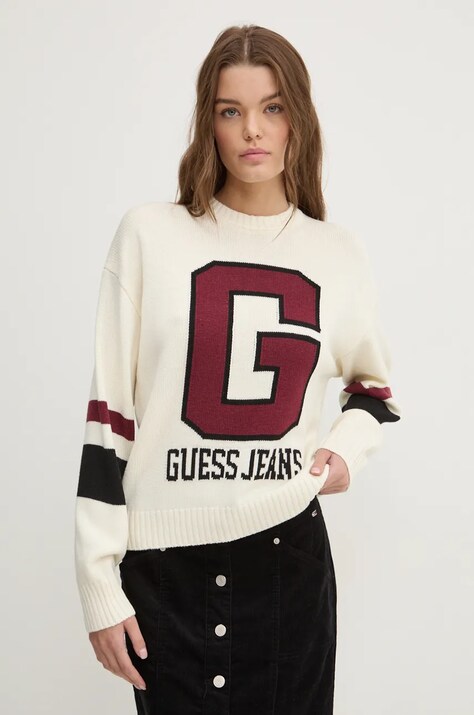 Guess Jeans pulover din amestec de lana femei, culoarea bej, W4BR11 Z3HN2