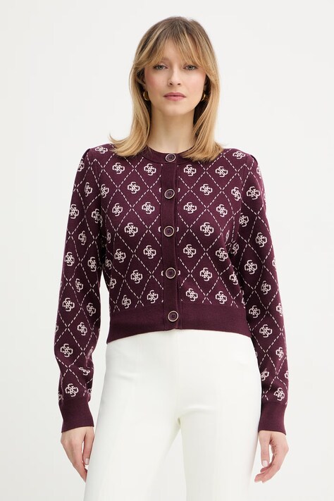 Guess kardigan z domieszką wełny SARAH kolor bordowy W4BR0D Z3JD2