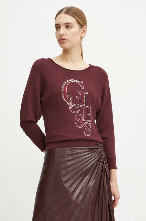 Guess pulover SELENA femei, culoarea bordo, light, W4BR01 Z2NQ2