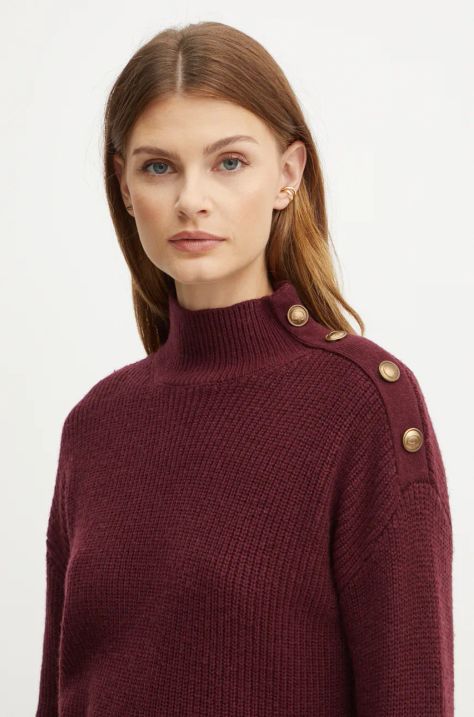 Guess pulover din amestec de lana ZYLEE femei, culoarea bordo, light, cu turtleneck, W4BR39 Z2WX0