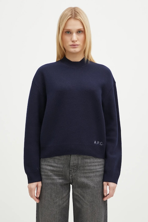A.P.C. sweter wełniany Pull Esther damski kolor granatowy WVBDK-F23373