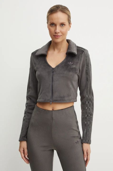 Dukserica adidas Originals Femme Galore Rib Cardigan za žene, boja: siva, s aplikacijom, JN3019