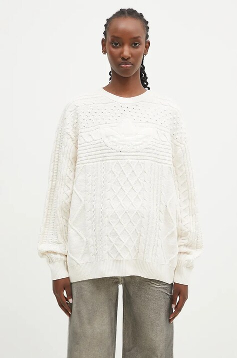 Пуловер adidas Originals 70s Trefoil Sweater дамски в бежово  JN8318