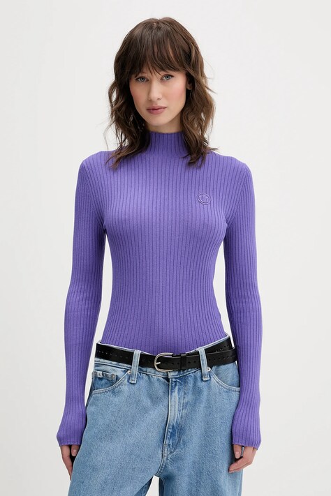 Hugo Blue sweter damski kolor fioletowy lekki z półgolfem 50522578