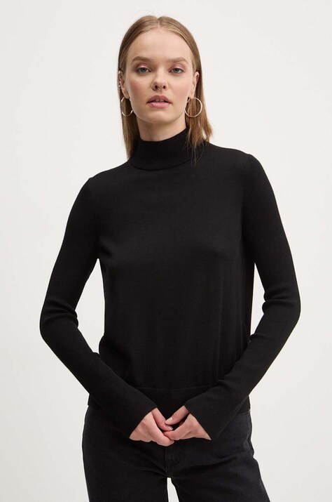 HUGO pulover de lana femei, culoarea negru, light, cu turtleneck, 50500811