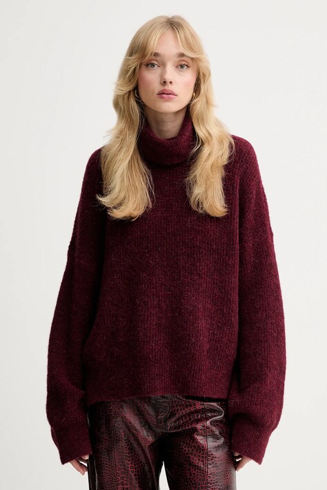 Gestuz sweter damski kolor bordowy z golfem 10909446