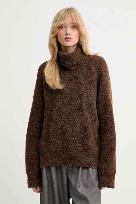 Gestuz sweter damski kolor brązowy z golfem 10909446