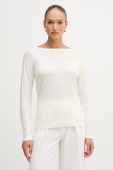 Sisley sweter wełniany damski kolor beżowy lekki 11BAM1A48