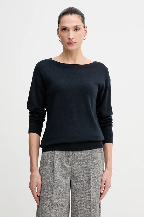 Sisley sweter wełniany damski kolor granatowy lekki 11BAM1A48