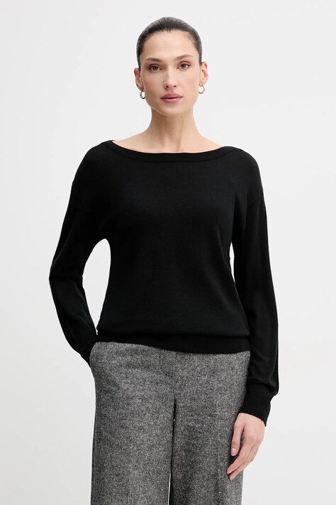 Sisley sweter wełniany damski kolor czarny lekki 11BAM1A48