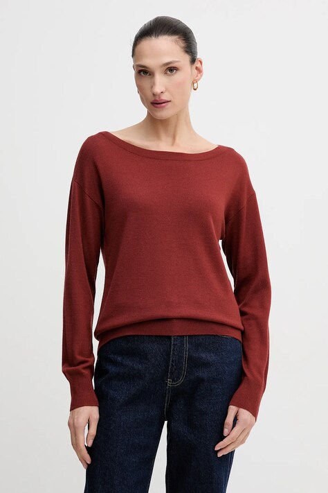 Sisley sweter wełniany damski kolor pomarańczowy lekki 11BAM1A48