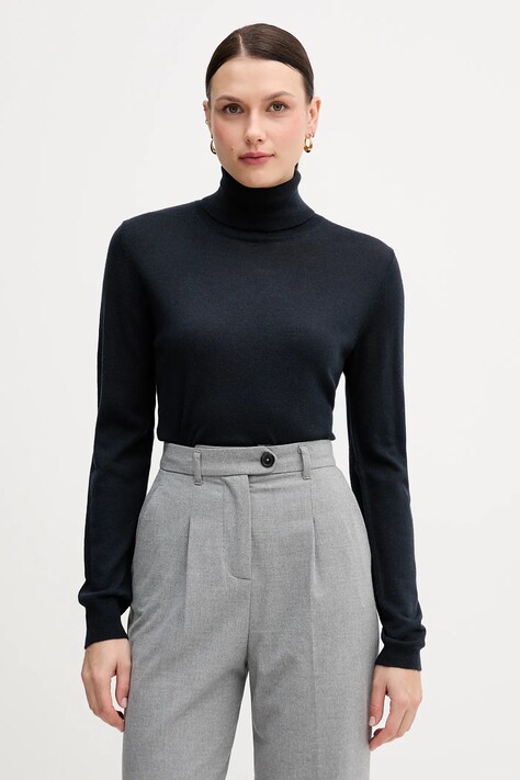 Sisley sweter damski kolor granatowy lekki z golfem 11BAM201C