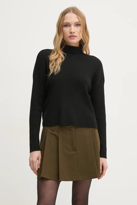 Sisley pulover din amestec de lână femei, culoarea negru, light, cu turtleneck, 106WM201U