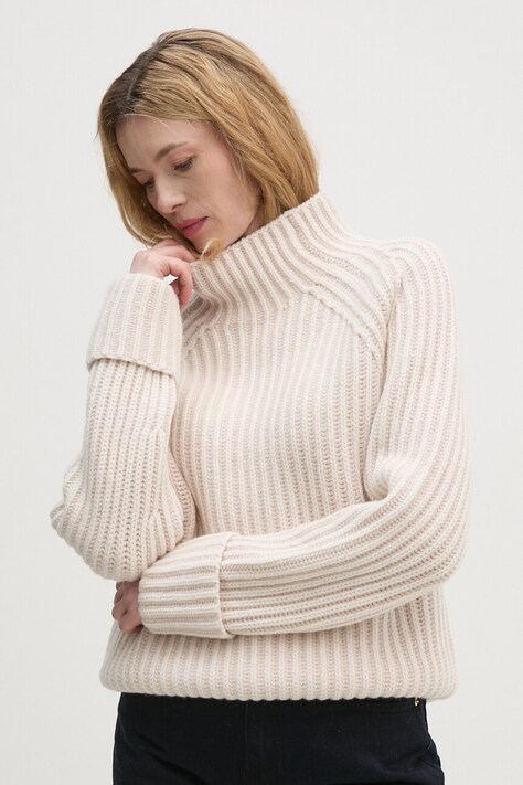 Calvin Klein pulover de lana femei, culoarea bej, călduros, cu turtleneck, K20K207439