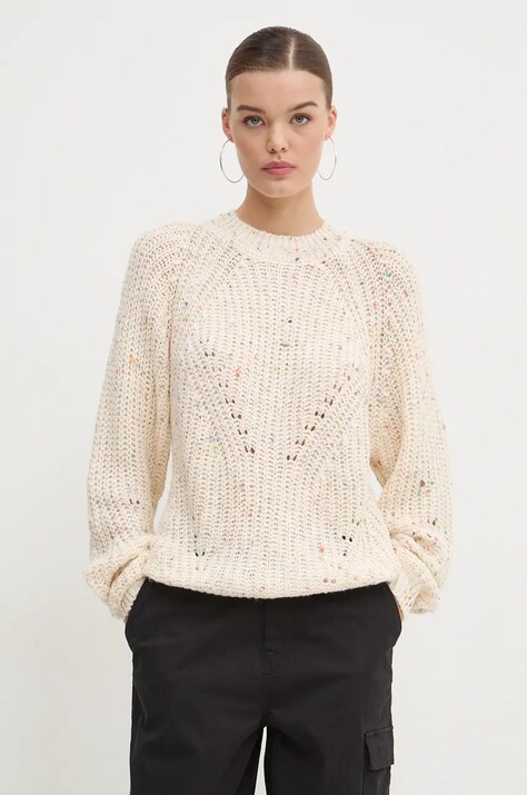 Пуловер Desigual DERBY дамски в бежово от лека материя с ниско поло 24WWJF73