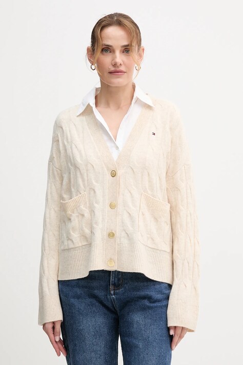 Вовняний кардиган Tommy Hilfiger колір сірий WW0WW43089