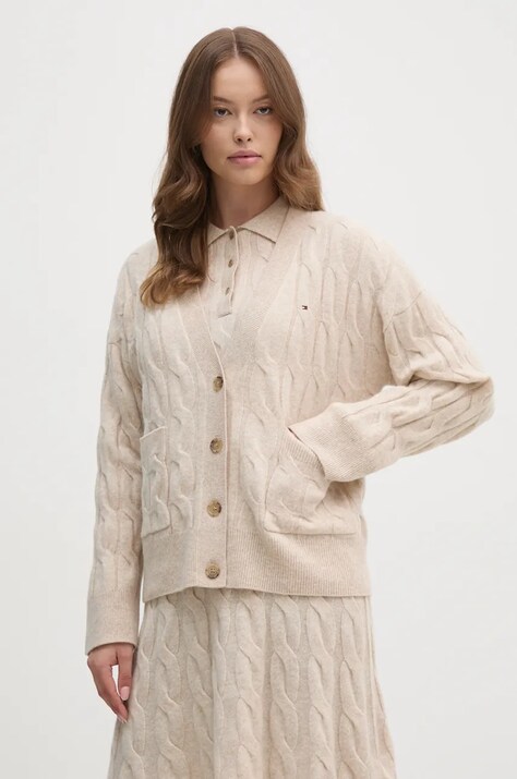 Шерстяной кардиган Tommy Hilfiger цвет бежевый WW0WW43089