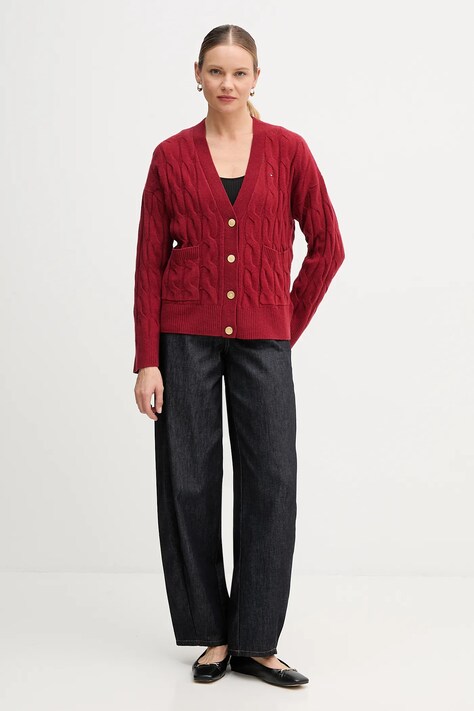 Tommy Hilfiger kardigan wełniany kolor bordowy WW0WW43089