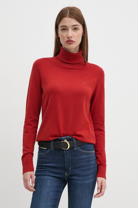 Tommy Hilfiger pulover femei, culoarea bordo, light, cu guler, WW0WW43211