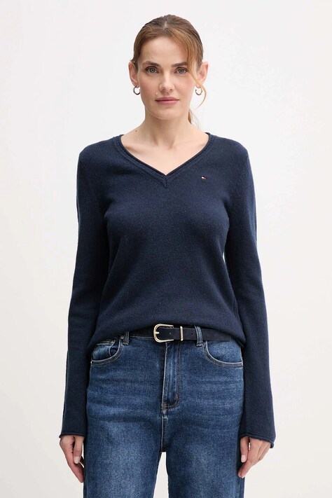 Tommy Hilfiger sweter wełniany damski kolor granatowy lekki WW0WW43505