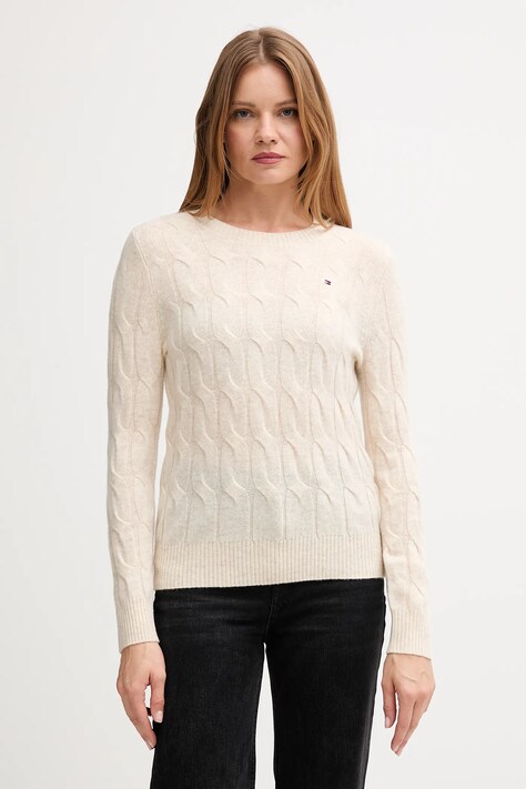 Tommy Hilfiger pulover de lână culoarea bej, light, WW0WW43586