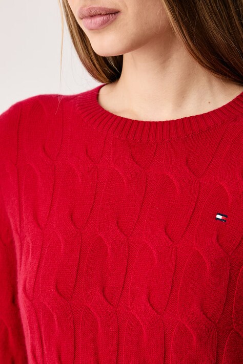 Tommy Hilfiger Πουλόβερ γυναικείο μάλλινο κόκκινο WW0WW43586