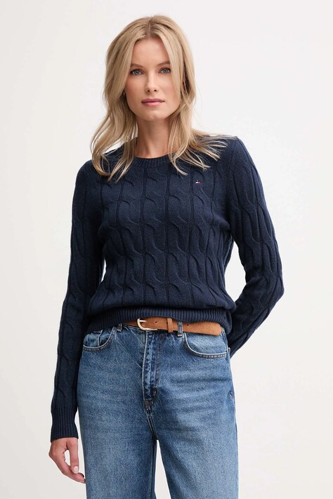 Μάλλινο πουλόβερ Tommy Hilfiger χρώμα: μπεζ, WW0WW43586