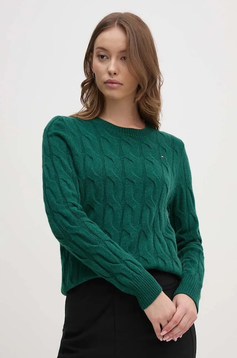 Tommy Hilfiger Sweter damski wełniany zielony WW0WW43586